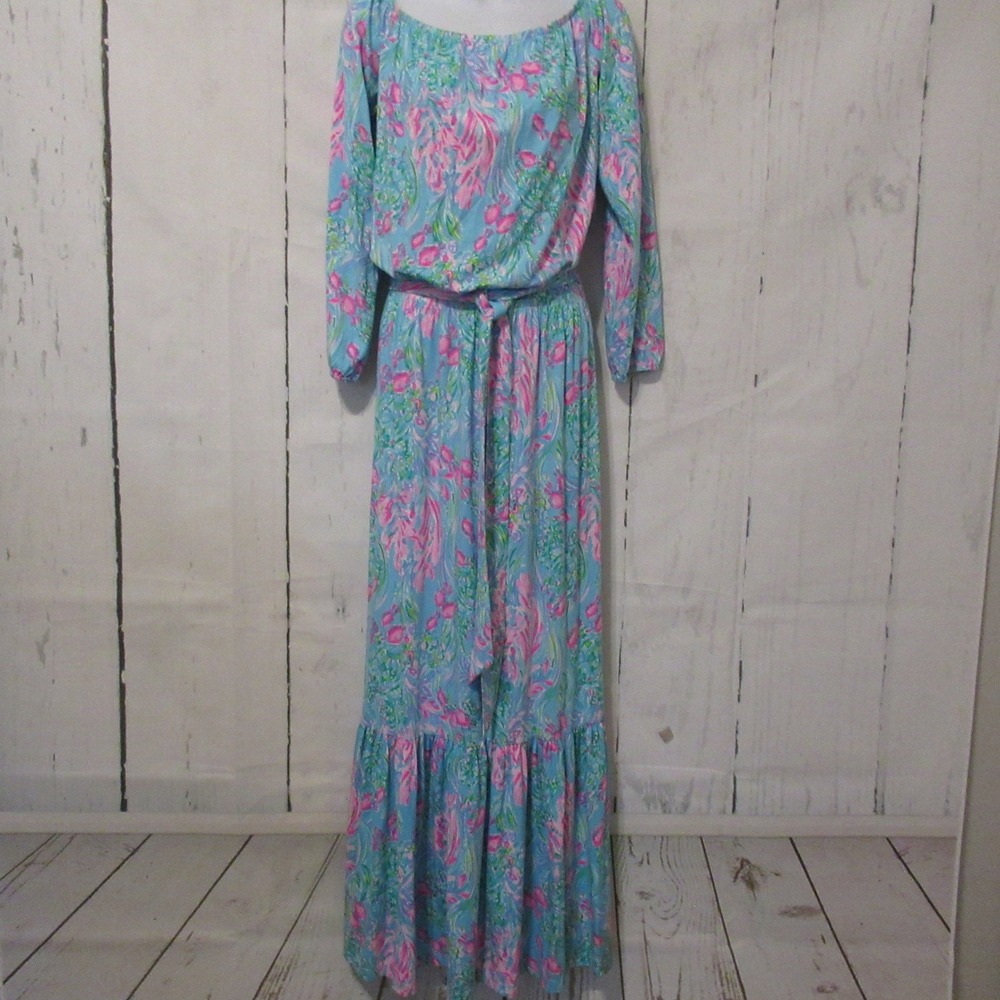 Lilly Pulitzer Odella Maxi Dress S Amalfi Blue Best Fishes Vacation Resortwear